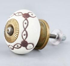 Cream Etched Chain Design Ceramic Cabinet Knob
