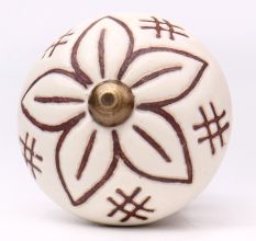 Cream Etched Floral Ceramic Dresser Knob