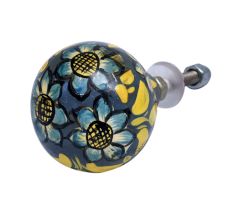 Hand Painted Sunflower Indian Kashmiri Cabinet Knobs