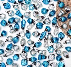 25 Pieces Turquoise and Silver Tiny Christmas Ornaments