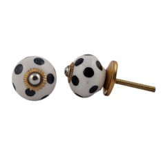 White Black Dot Ceramic Dresser Knob