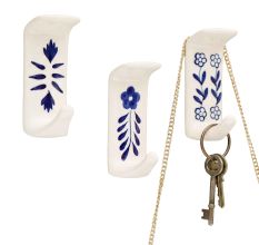 Handmade White Ceramic Adhesive Stick Hooks - Pack of 3