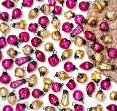 25 Pieces Modern Golden and Pink Coloured Glass Christmas Ornament