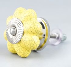 Yellow Crackle Ceramic Wardrobe Knob