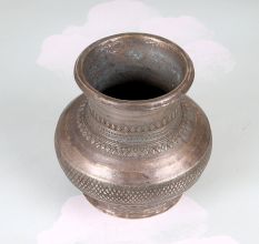 Vintage Engraved Brass Holy Water Pot in Tribal Art for Decor