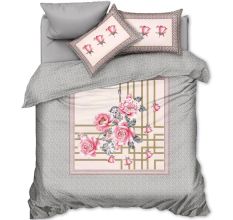 Blush Pink Rose Glace Cotton Floral Digital Print Queen Size Bedsheet Set with 2 Pillow Covers | 90 x 100 Inches