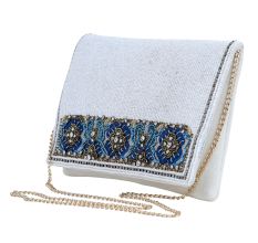Imperial Bloom Hand-Beaded Clutch with Chain Strap
