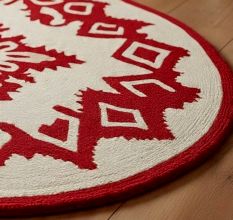 Handtufted Crimson Folk Motif Wool Rug