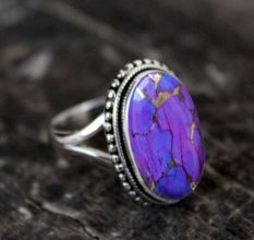 Purple Copper Turquoise 925 Sterling Silver Ring Handmade Boho Jewelry