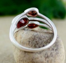 Three Red Garnet 925 Sterling Silver Ring Handmade Boho Jewelry