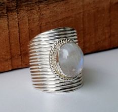 Big Moonstone 925 Sterling Silver Ring Handmade Boho Jewelry
