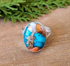 Handmade Oyster Copper Turquoise Ring 925 Sterling Silver Boho Jewelry