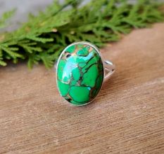 Green Copper Turquoise 925 Sterling Silver Ring Handmade Boho Jewelry