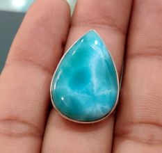 Dominican Larimar 925 Sterling Silver Ring Handmade Boho Jewelry