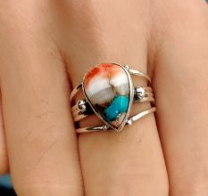 Oyster Copper Turquoise 925 Sterling Silver Ring Handmade Boho Jewelry
