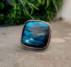 Boho Labradorite Silver Ring 925 Sterling Silver Handmade Gemstone Jewelry