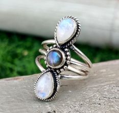 Three Stone 925 Sterling Silver Ring Handmade Boho Jewelry