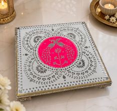 Handcrafted Designer Wooden Puja Chawki Bajot with Mirror Art