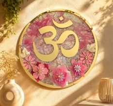 Handcrafted Om Resin Wall Decor with Acrylic Floral Art Round Plaque