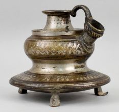 Brass Ganga Jali with Side Spout and Engraved Tripod Base