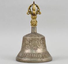 Brass Pooja Bell with Ornate Vajra-Style Handle