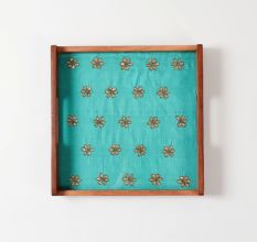 Green Gota Patti Rosewood Square Serving Tray