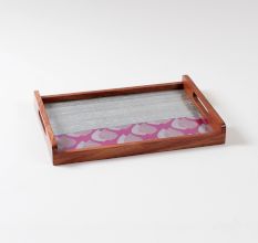 Purple & Grey Banarsi Rosewood Serving Tray