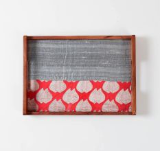 Red & Grey Paisley Wooden Serving Tray