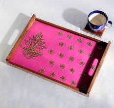 Pink Gota Patti Sheesham Wood Serving Tray
