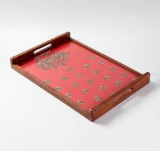 Red Gota Patti Sheesham Wood Serving Tray