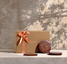 Rosewood Brass Inlay Tiger Design Coaster Set