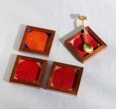 Sheesham Wood Phulkari Silk Thread Coaster Set