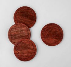 Sheesham Wood Brass Marigold Inlay Coaster Set