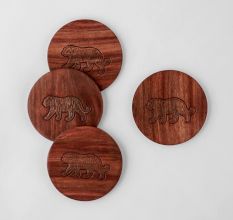Sheesham Wood Tiger Brass Inlay Coaster Set of 4