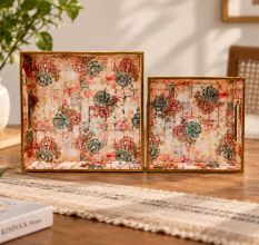 Botanical Gold Foil Square Tray Set of 2
