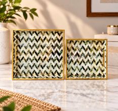 Geometrical Gold Foil Square Tray Set of 2