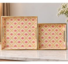 Lotus Gold Foil Square Tray Set of 2