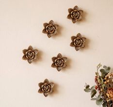 Set of 12 Handmade Golden Metal Rose Wall Hanging Decor