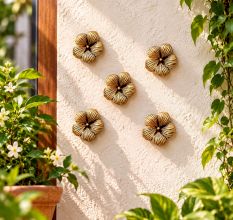 Set of 12 Handmade Golden Metal Flower Wall Hanging Decor