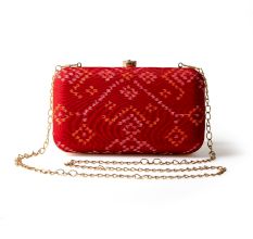 Red Patola Textile Clutch with Detachable Chain