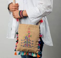 Handcrafted Beige Traditional Suf Embroidery Sling Bag