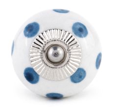 White Royal Blue Polka Dot Ceramic Drawer Knob