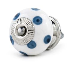 White Royal Blue Polka Dot Ceramic Drawer Knob