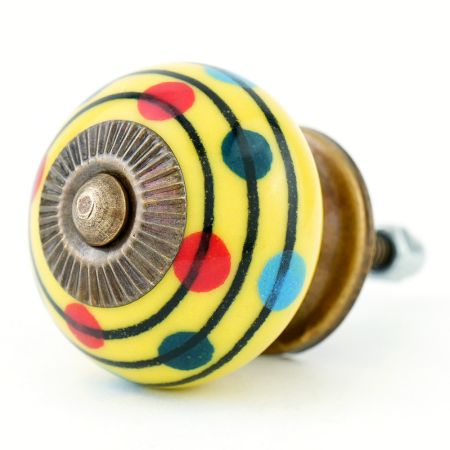 Yellow Stripes Dotted Ceramic Knob