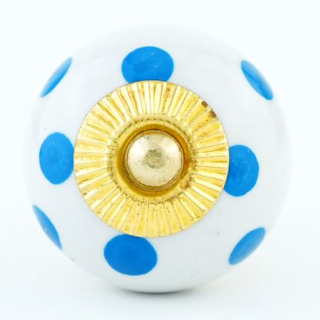 White Blue Polka Dots Ceramic Drawer Knob