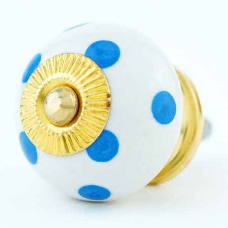 White Blue Polka Dots Ceramic Drawer Knob