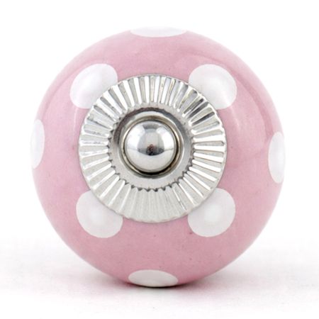 Pink White Polka Round Knob