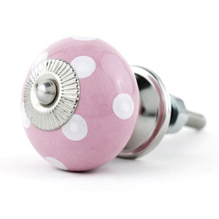 Pink White Polka Round Knob