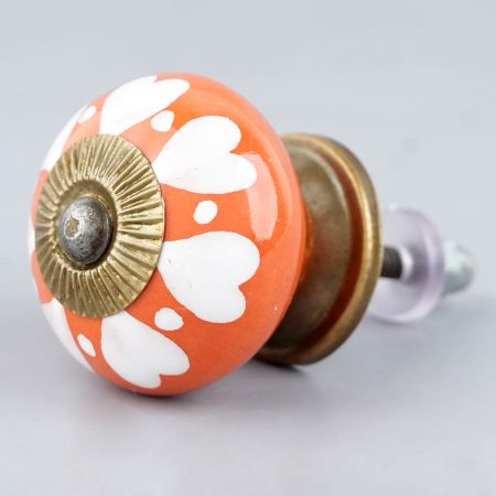 Orange White Heart Knob