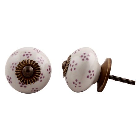 White Purple Dotted Floral knob